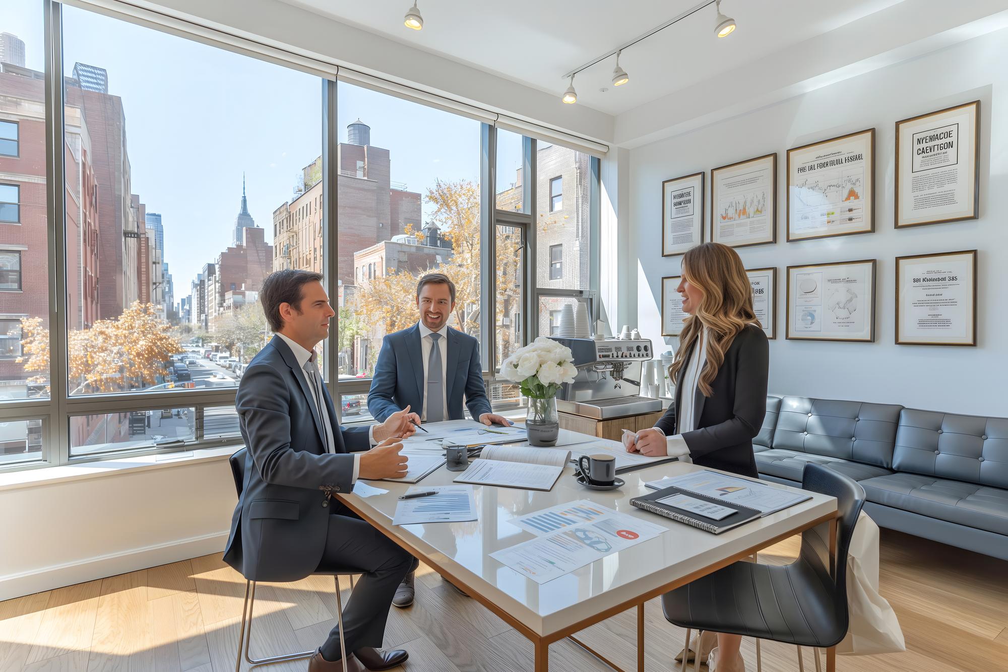 Agent imobiliar la birou, discutând cu client